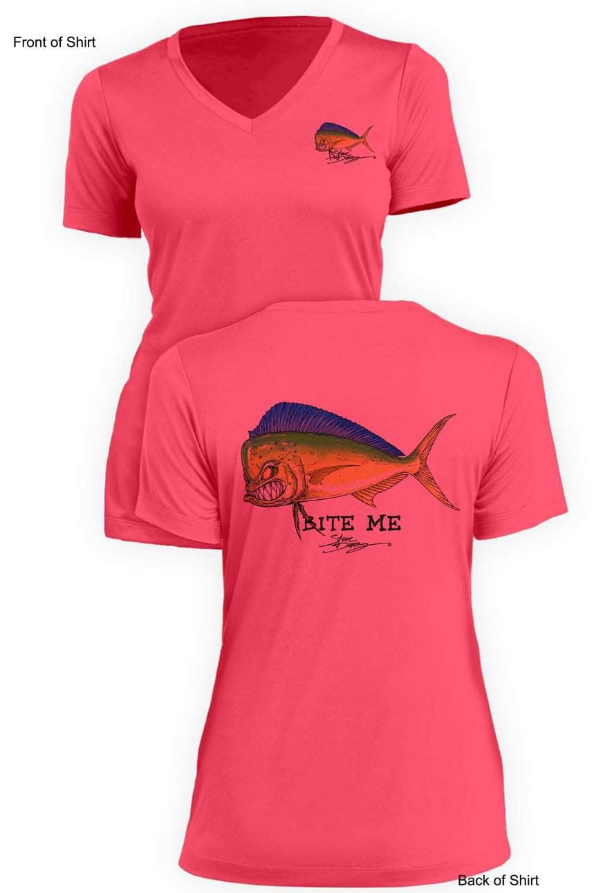 Bite Me Mahi - Ladies Short Sleeve V-Neck-100% Polyester